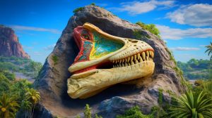 Illustration of dinosaur teeth revealing chemical signatures of ancient atmospheres.