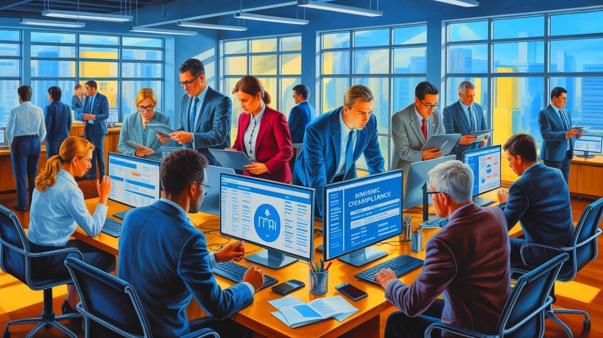 Illustration of HR professionals navigating the complexities of new legislation and compliance requirements.