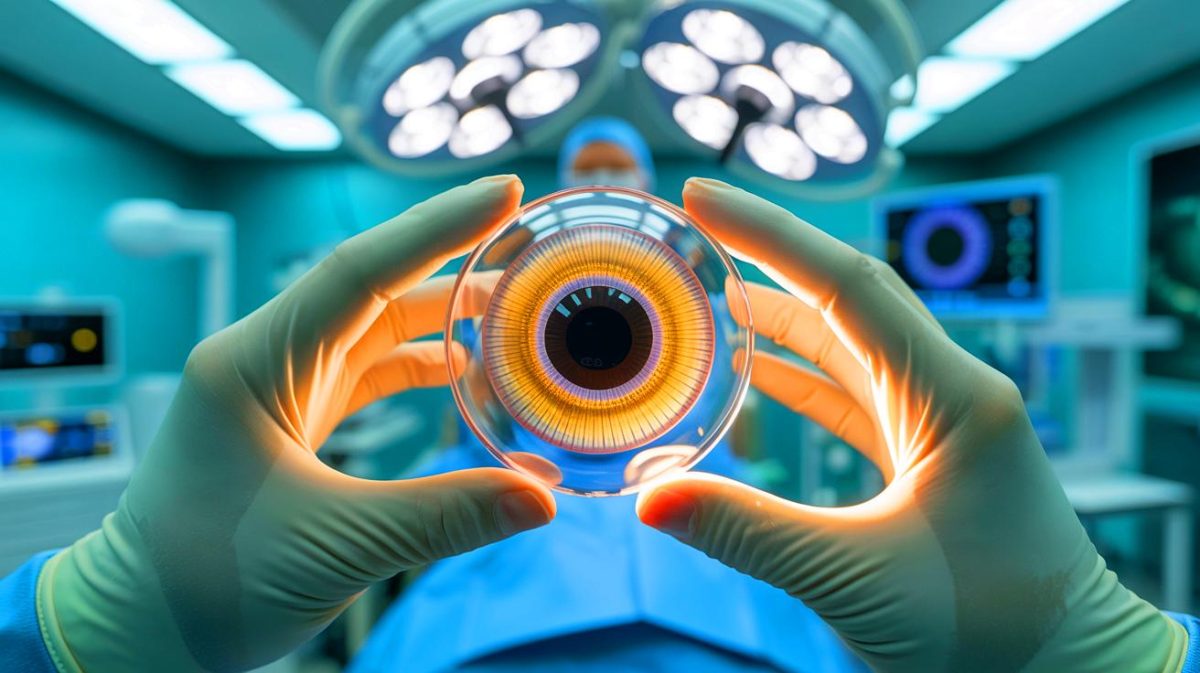 “Desperate Hope Surges in Darkness”: Revolutionary Eye Surgery Sparks Global Race to Restore Sight Illustration of a bioengineered corneal implant derived from pig collagen used to restore vision.