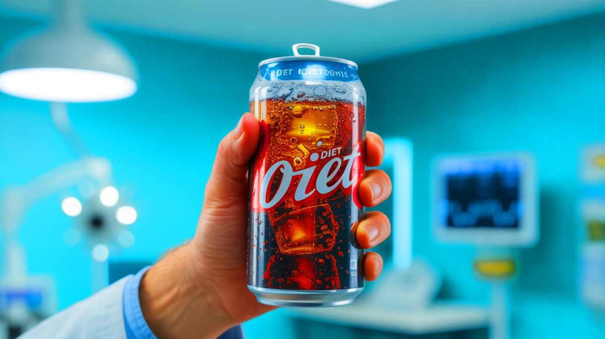 Illustration of a diet soda can symbolizing the risk of type 2 diabetes.