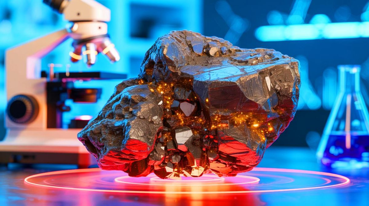 Illustration of the Steinbach meteorite revealing the unique tridymite crystal structure.