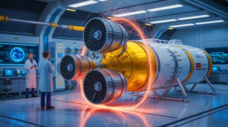 “Shockwaves Ripple Through the Cosmos” as Breakthrough Tech Promises to Transform Space Exploration Forever Illustration of a propulsion system utilizing electric fields for space exploration.