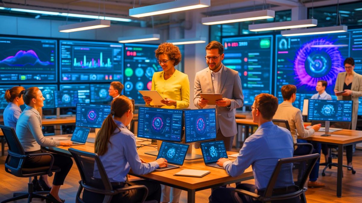 AI Breakthrough ‘Transforms 2024 Workforce’: Tech Giants Warn of 50% Job Automation Risk—Immediate Action Urged Illustration of AI Transforming Workforce Dynamics Through Cultural Shifts and Skill Development.