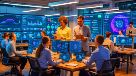 AI Breakthrough ‘Transforms 2024 Workforce’: Tech Giants Warn of 50% Job Automation Risk—Immediate Action Urged Illustration of AI Transforming Workforce Dynamics Through Cultural Shifts and Skill Development.