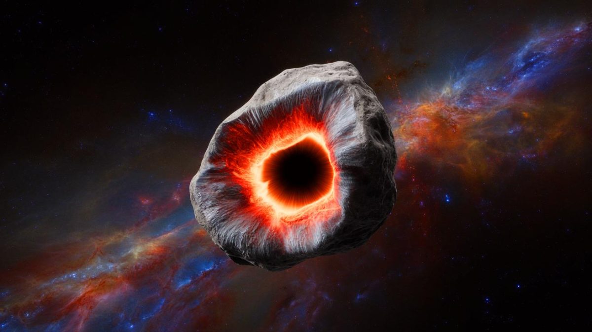 Illustration of primordial black holes potentially leaving traces in cosmic bodies and Earth materials.