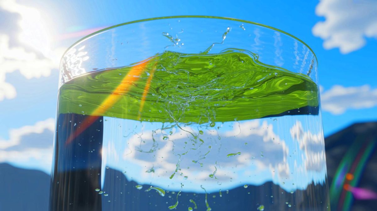 Illustration of the oscillating electric field in sunlight accelerating water evaporation.
