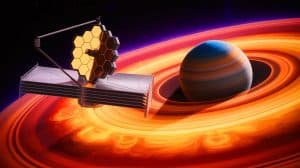 Strange Saturn Sky Phenomenon Reveals Shocking Secret That Changes Everything You Thought You Knew About Space Illustration of the James Webb Space Telescope observing Saturn's upper atmosphere.