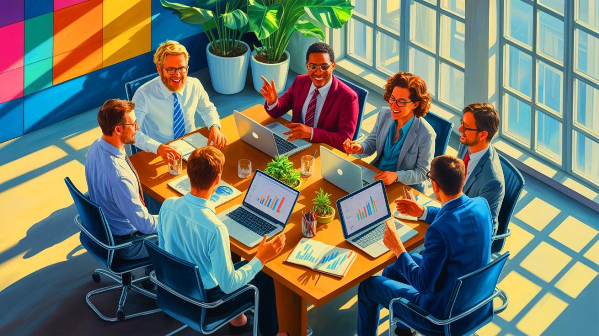 US Companies Quietly Embrace DEI: ‘We Must Evolve Now’ as Inclusion Efforts Shift in 2023 Workplace Transformation Illustration of HR executives discussing DEI adaptations in a rapidly changing regulatory environment.