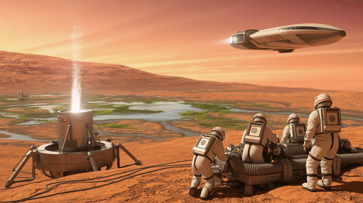 “Is It Even Possible?”: These Floating Cities on Venus Could Change Everything (And They’re Closer Than You Think) Illustration of scientists exploring terraforming Mars and floating cities on Venus for human habitation.
