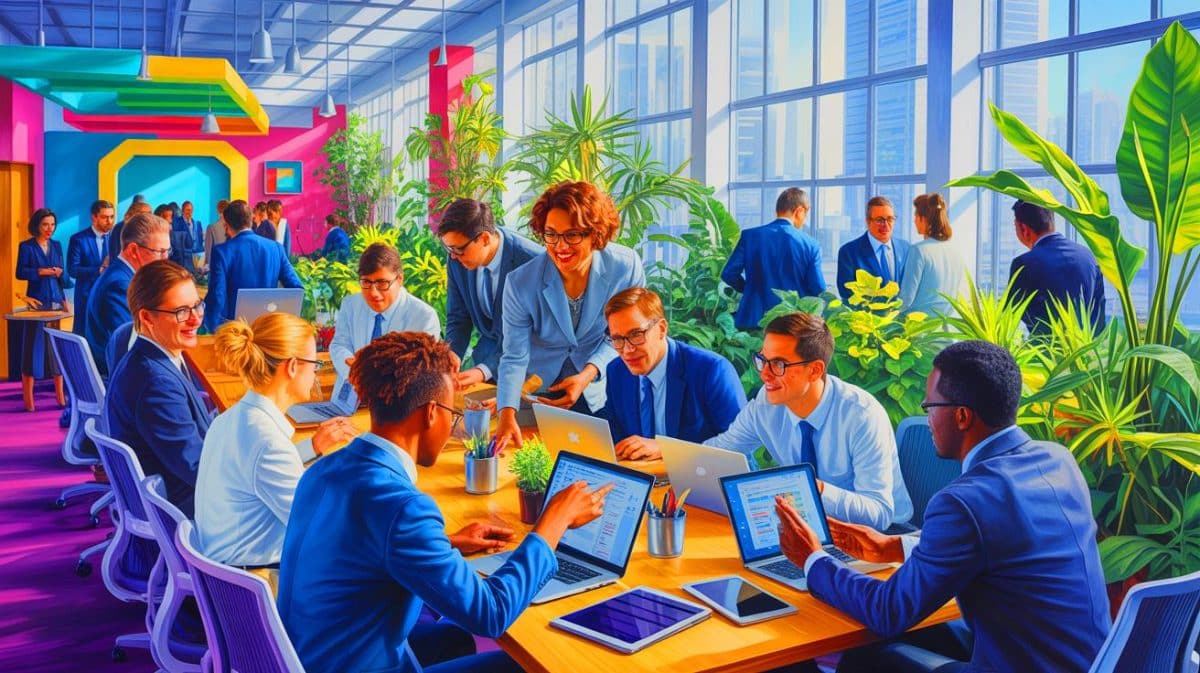 Illustration of the integration process of 8,600 new employees into American Express Global Business Travel's workforce.