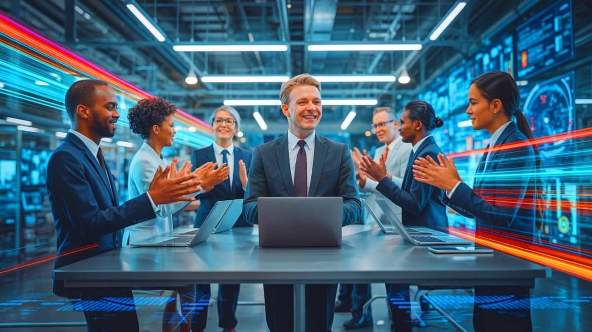 Illustration of Modern Leadership Balancing Speed with Human Connection and Empathy.