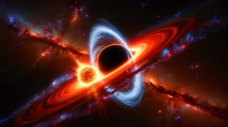 Illustration of a Black Hole Ripping Apart a Star Far from a Galaxy's Center.