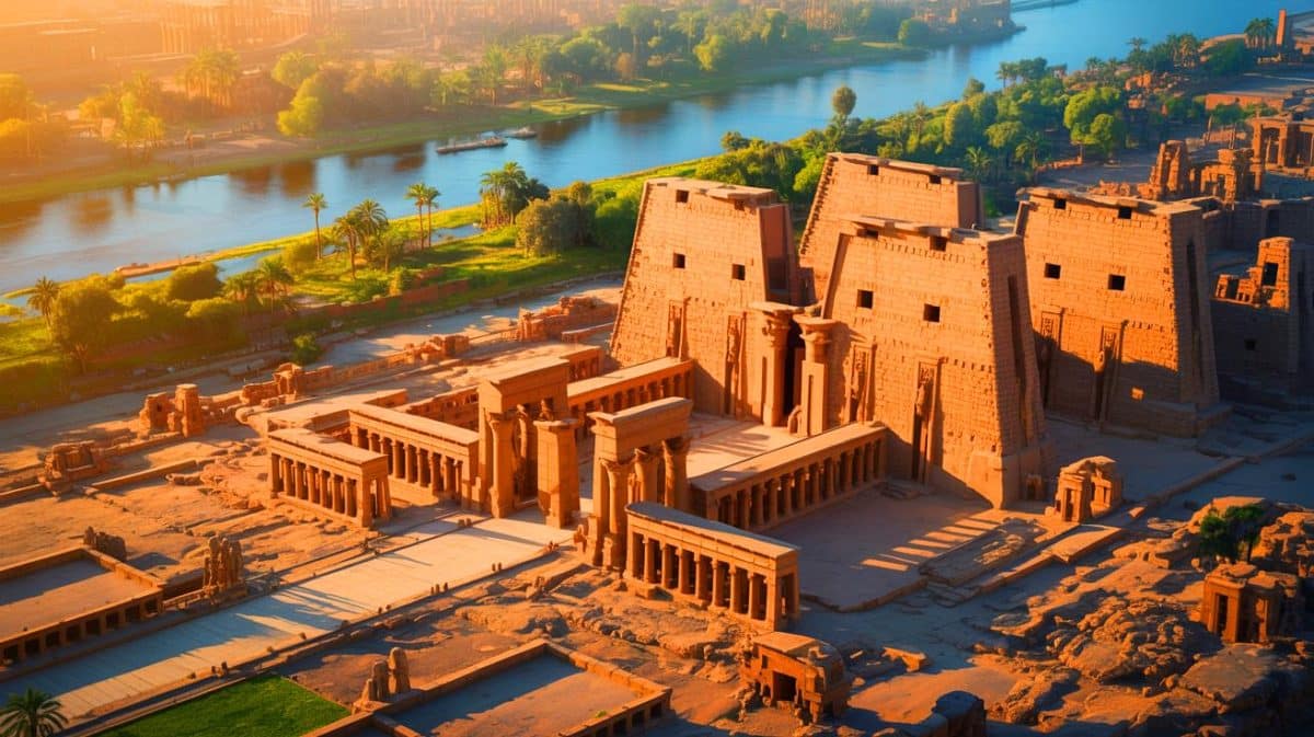 “This Changes Everything”: Karnak’s Hidden Secrets Revealed at Egypt’s Great Temple (And It’s Closer Than You Think) Illustration of the Karnak Temple complex and its prehistoric river channel foundation.