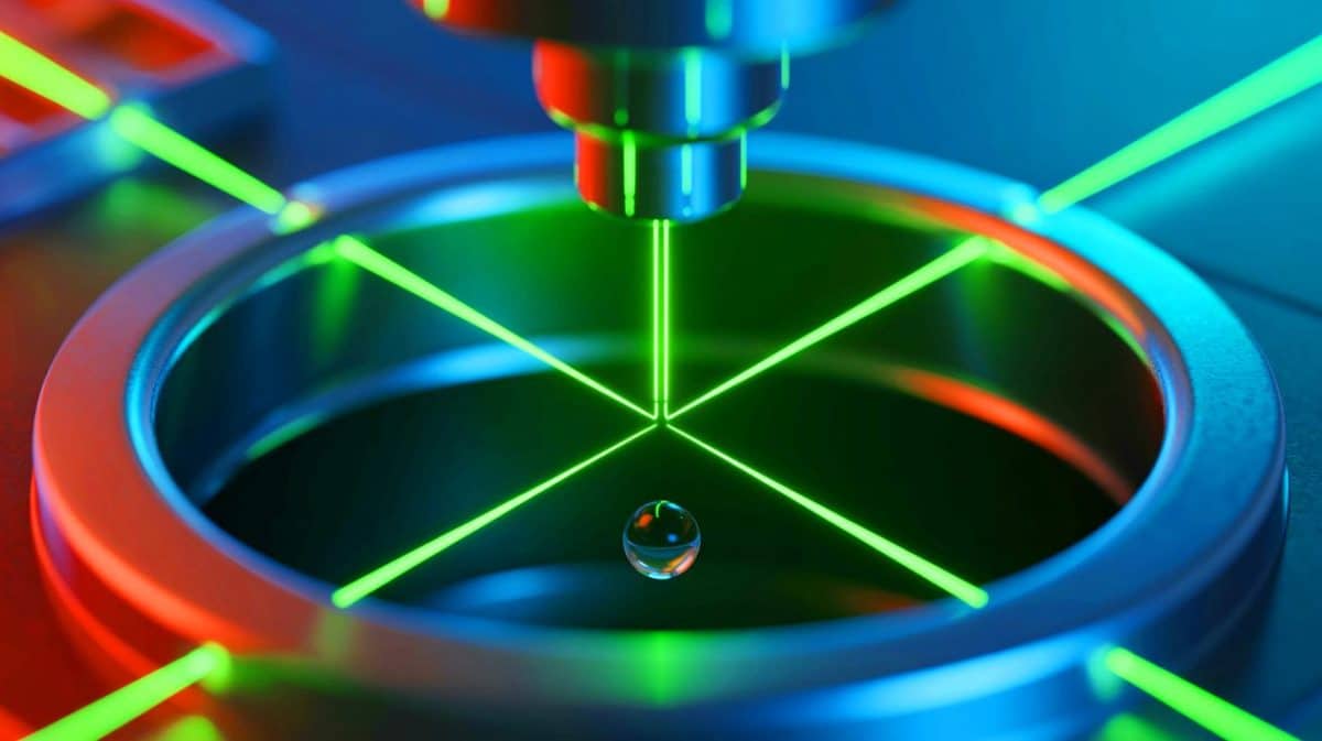 Scientists Observe Lightning’s Birth in Real Time Using Glass Bead and Green Laser, Revealing New Insights Illustration of a green laser and glass bead used to observe electric charge formation in real time.