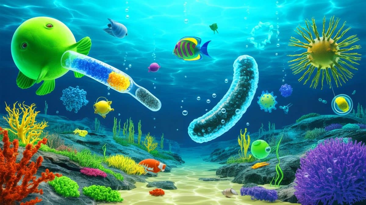 Black Sea Microbes Prevent Harmful Nitrous Oxide from Entering Atmosphere, Offering Hope for Environmental Balance Illustration of microbes in the Black Sea acting as a filter to reduce nitrous oxide emissions.